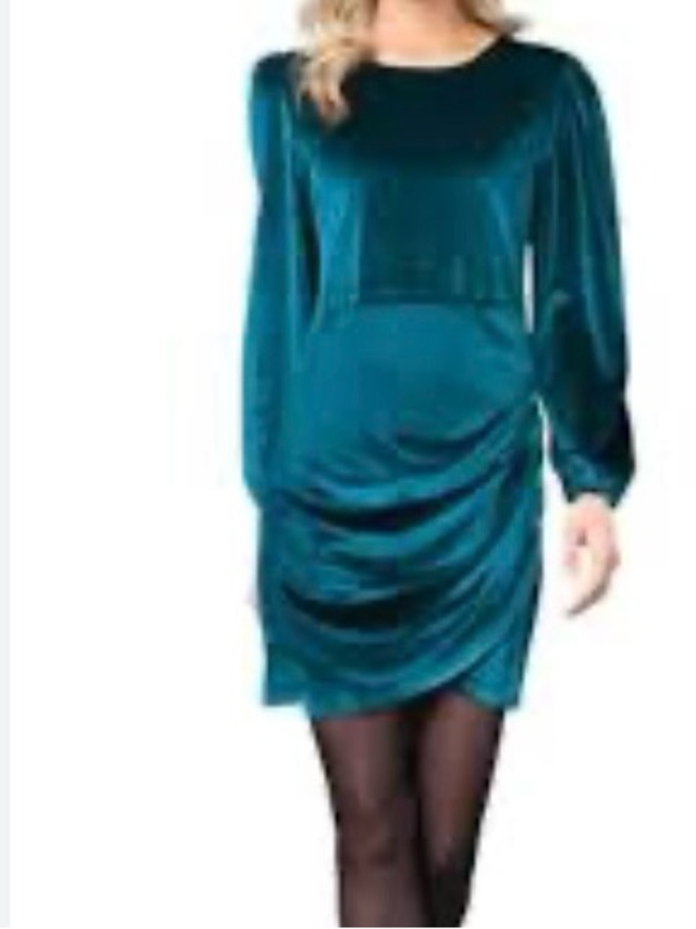 Serra NWT Teal Velvet Long-Sleeve Ruched Dress